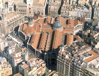 Imagen aérea de la zona del Mercado
                                                                        Central en Valencia